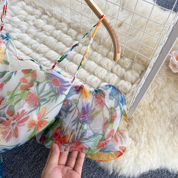 Backless Colorful Floral Camisole Dress