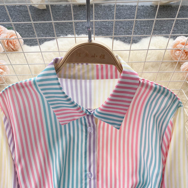 Color Blocking Striped Shirt Dress