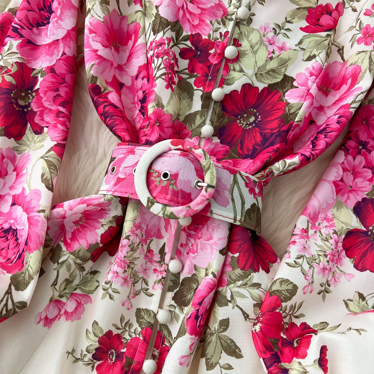 French Style Puffy Sleeve Floral Dress
