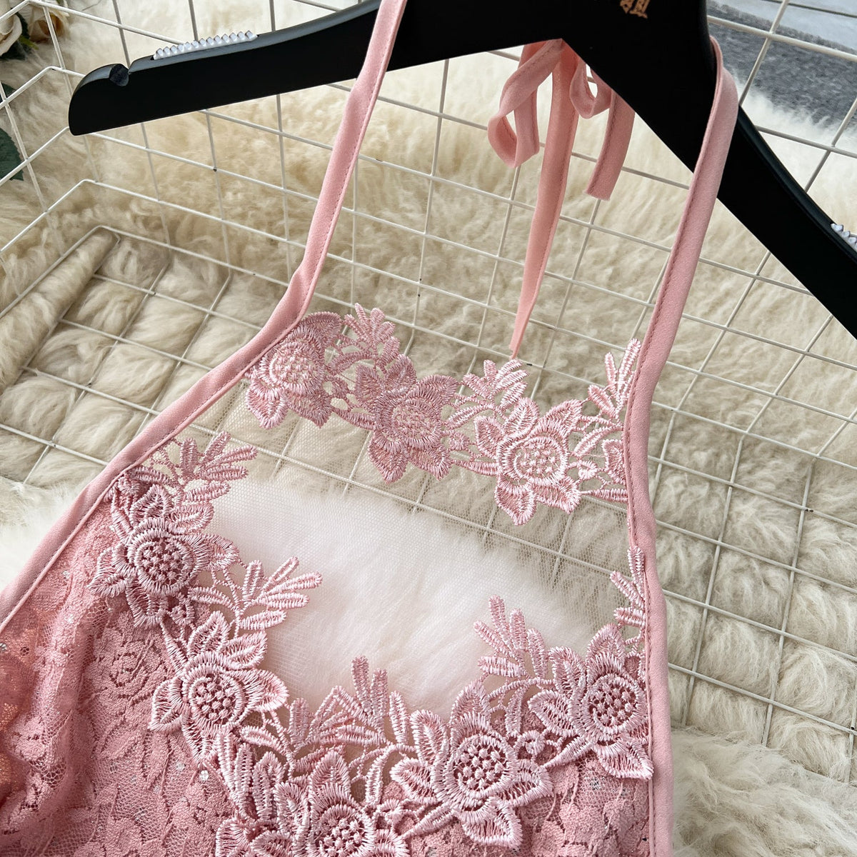 Embroidered Backless Split Halter Dress