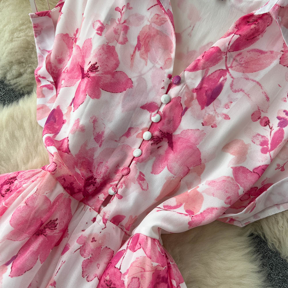 Holiday Floral Chiffon Shirt Dress