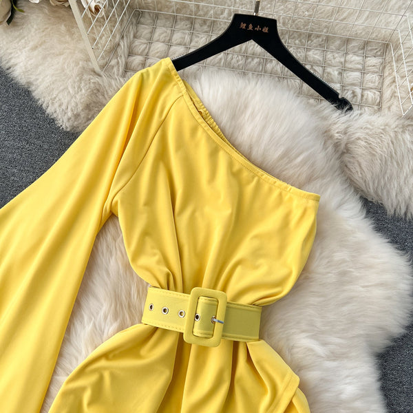 Niche Asymmetric Flared Sleeve Dress
