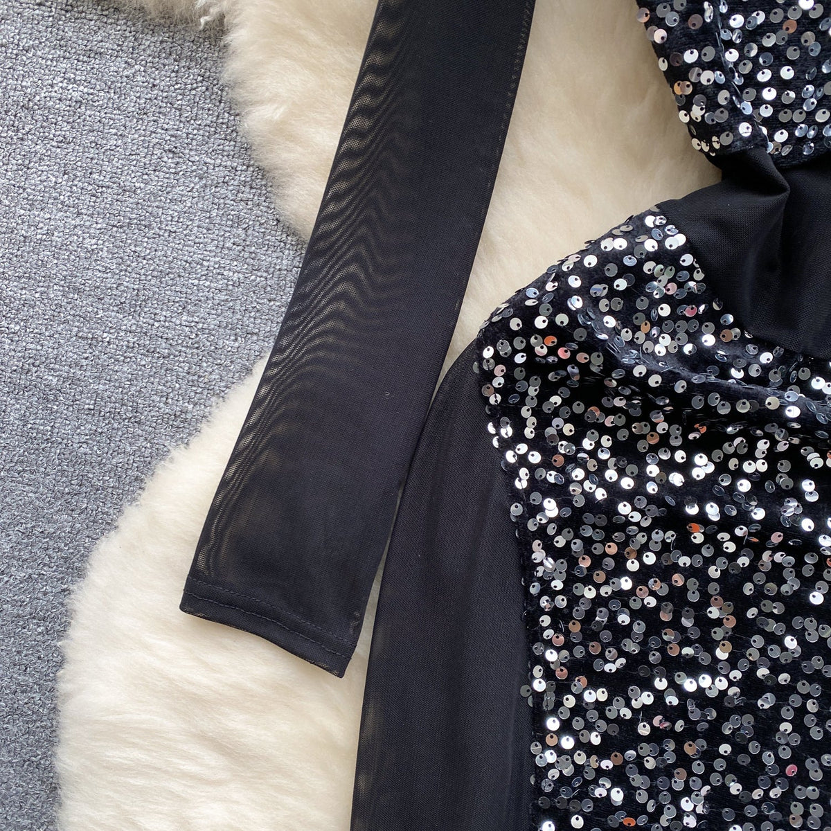 Elegant Hollowed Mesh Sequined Dress