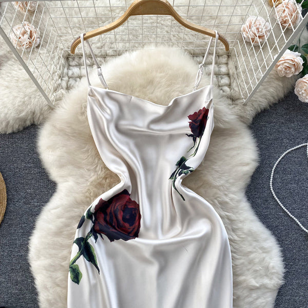 Ethnic Style Satin Printed Slip Dress
