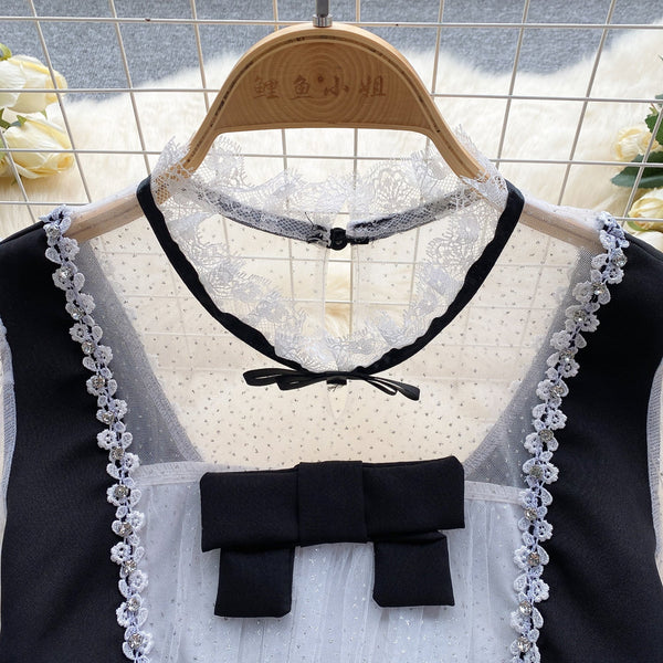 Color Blocking Mesh Patchwork Lace Dress