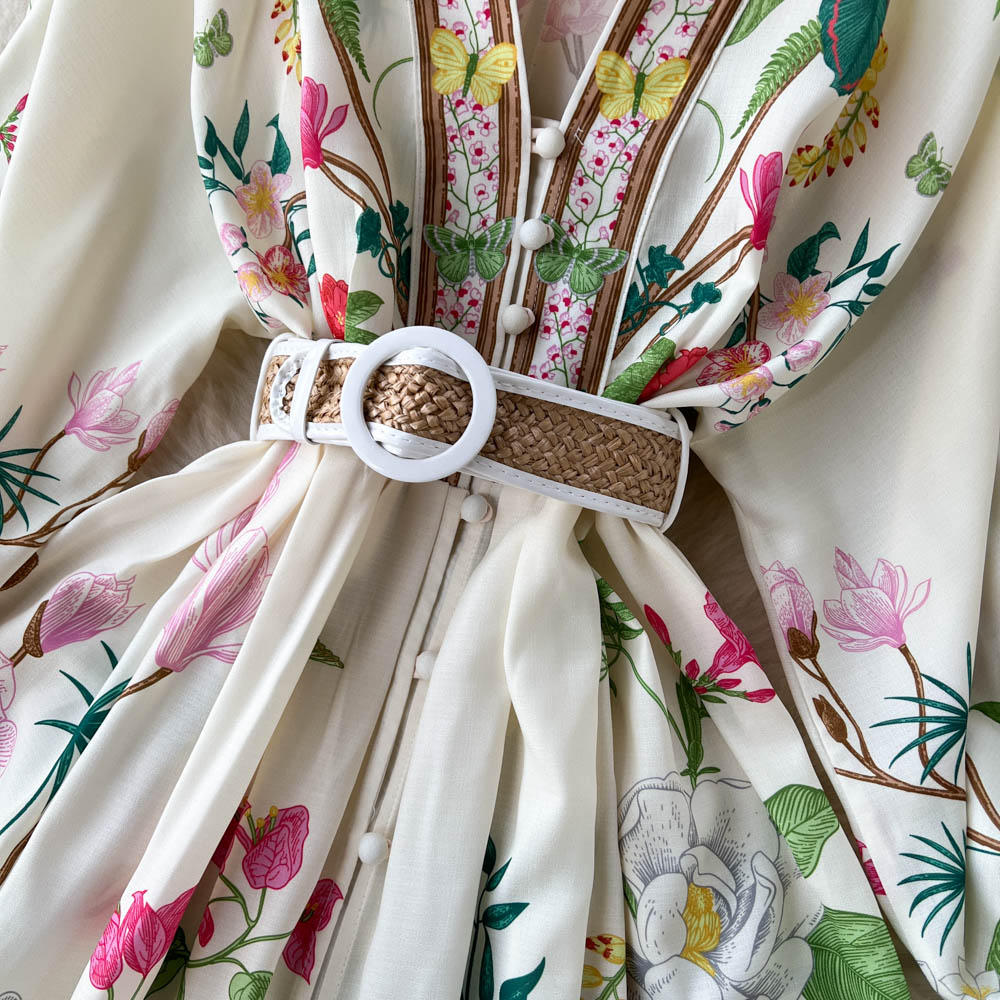 Ethnic Style V-neck Floral Dress