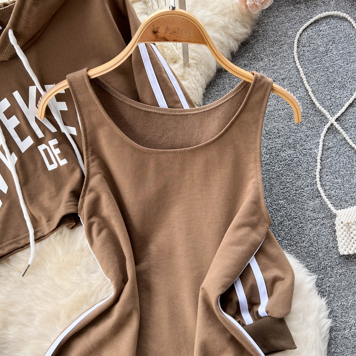 Letter Printed Hoodie&Halter Dress 2Pcs