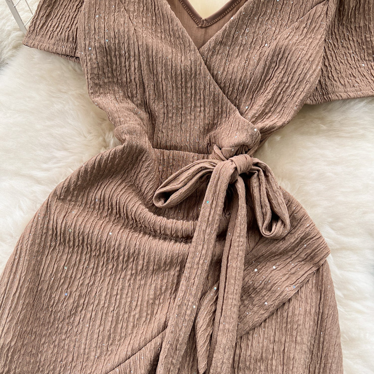 Sweetie V-neck Lace-up Ruffled Dress