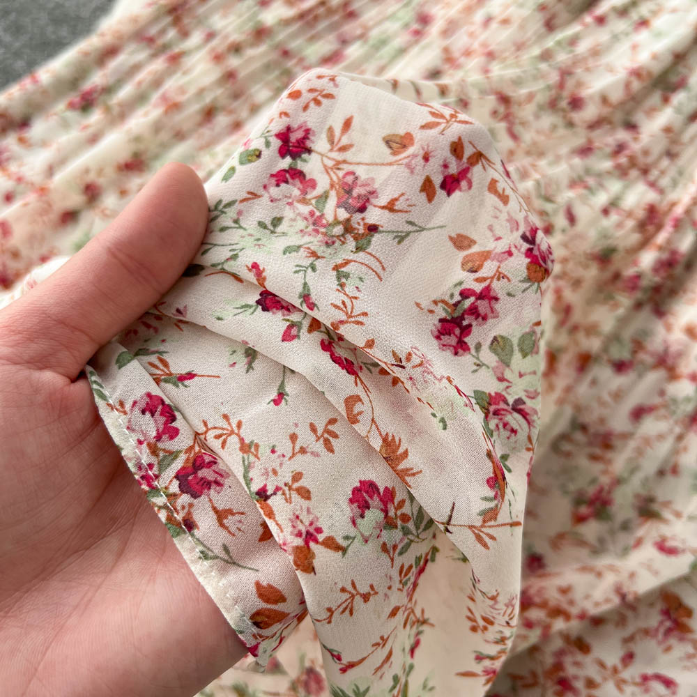 French Style Floral Pleated Dress