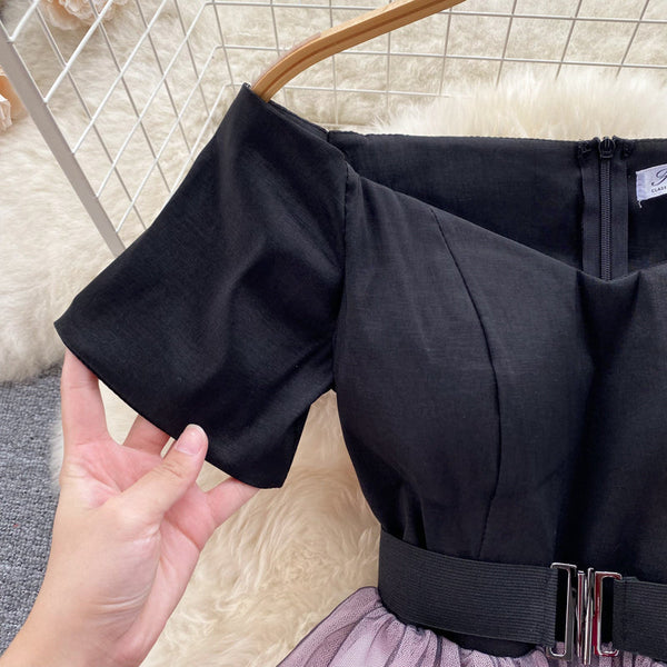 Niche Color Blocking Off-shoulder Dress
