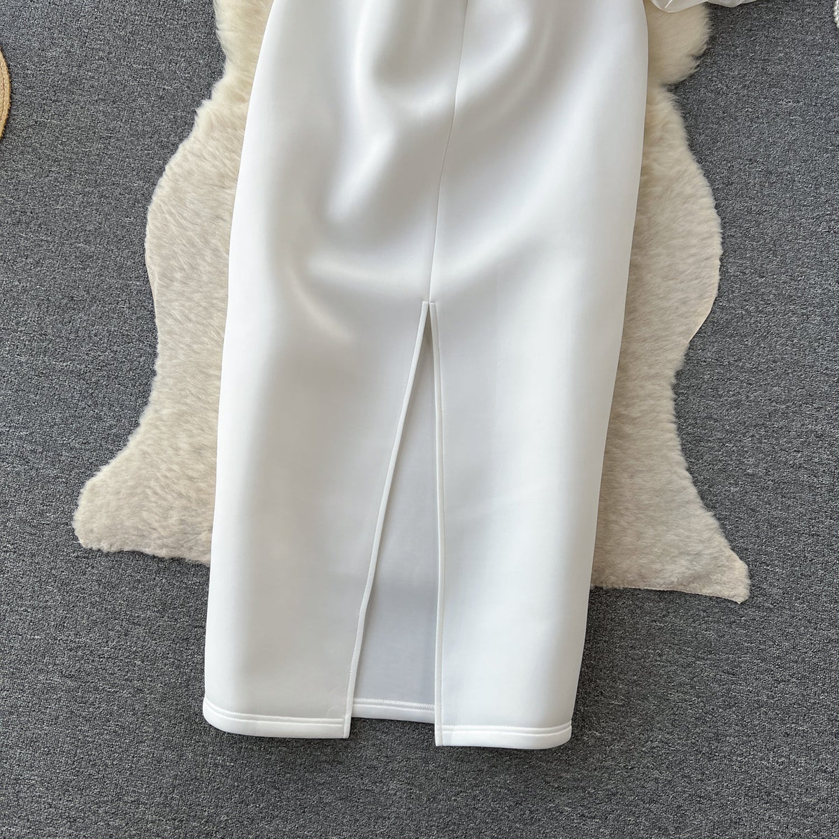Puffy Sleeve Patchwork White Dress