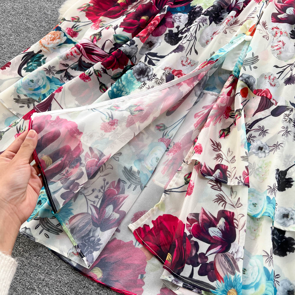 French Style Chiffon Mesh Floral Dress