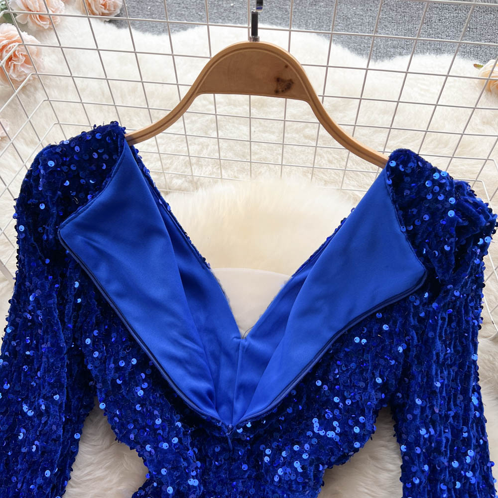 Niche Colorful Sequin V-neck Dress