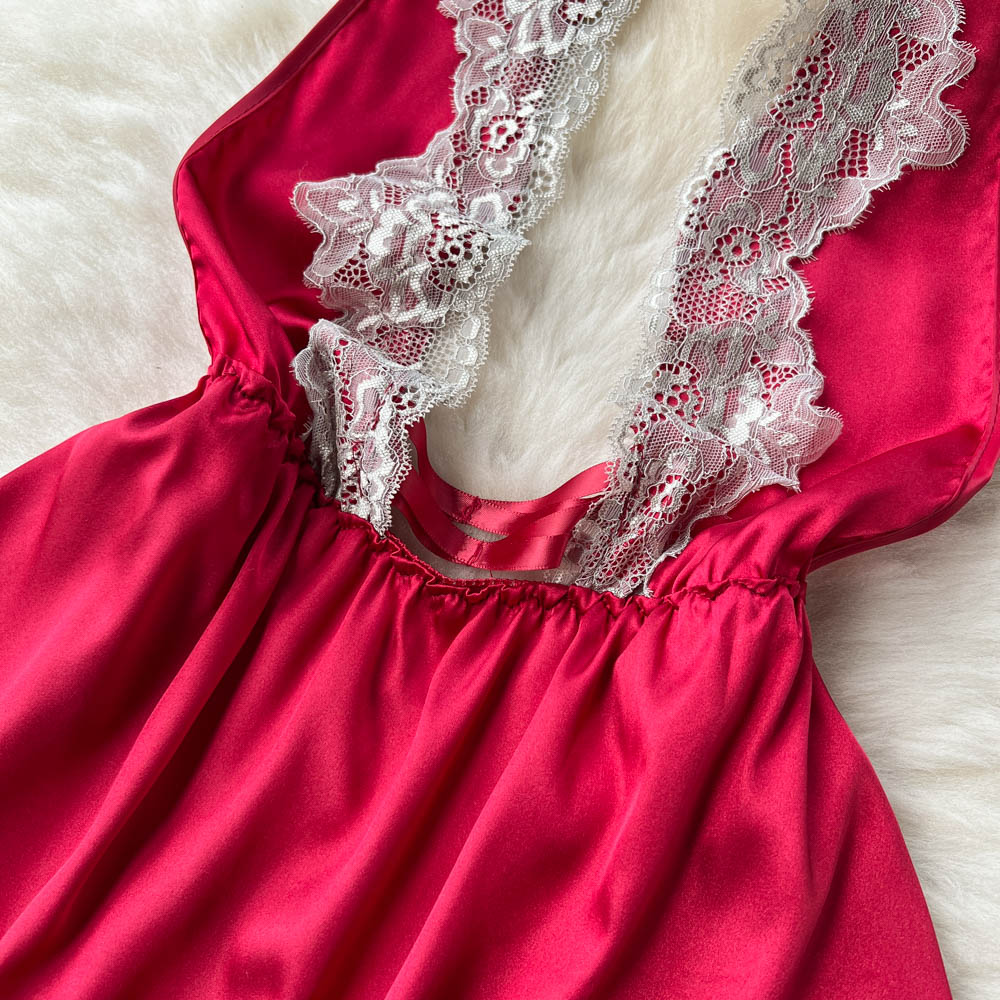 Red Lace Patchwork Cut-out Halter Dress