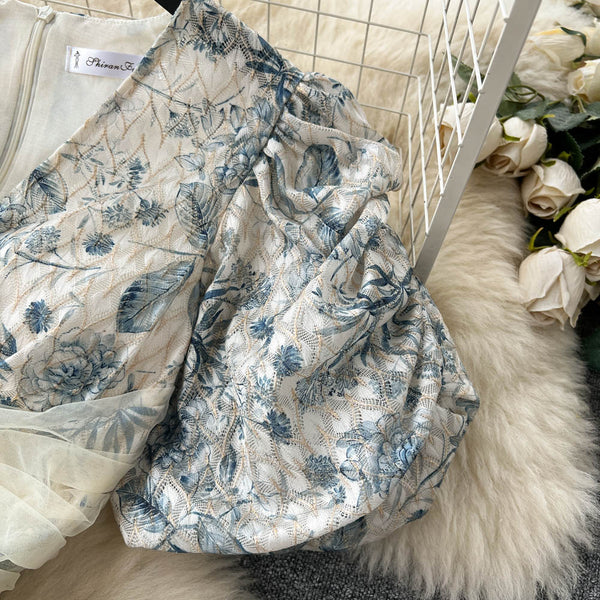 High-end Patchwork Mesh Floral Dress