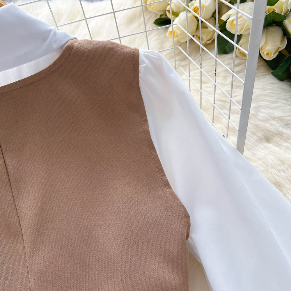 Korean Style White Dress&Waistcoat 2Pcs