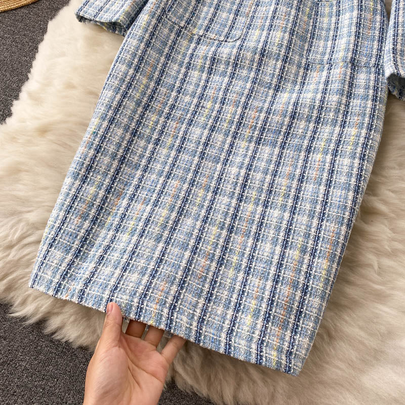 Plaid Beaded Cardigan&Tweed Dress 2PCs