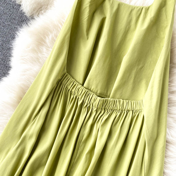 Green Round Collar Loose-fitting Halter Dress