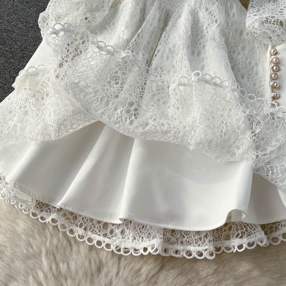Ruffled Trim Single-breasted Dress