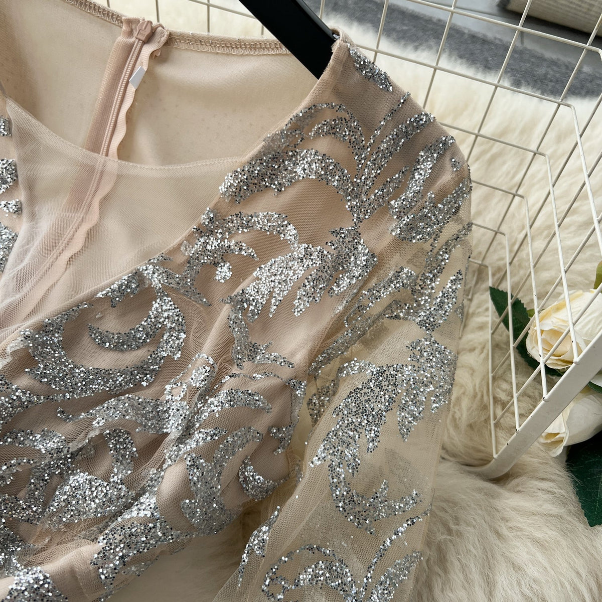 Sequined Mesh Patchwork Maxi Dress