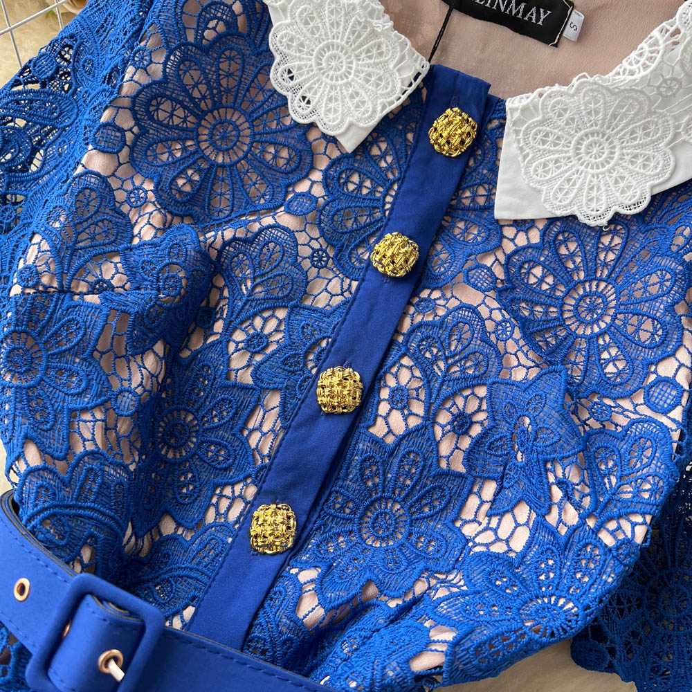 Hollowed Embroidery Doll Collar Lace Dress