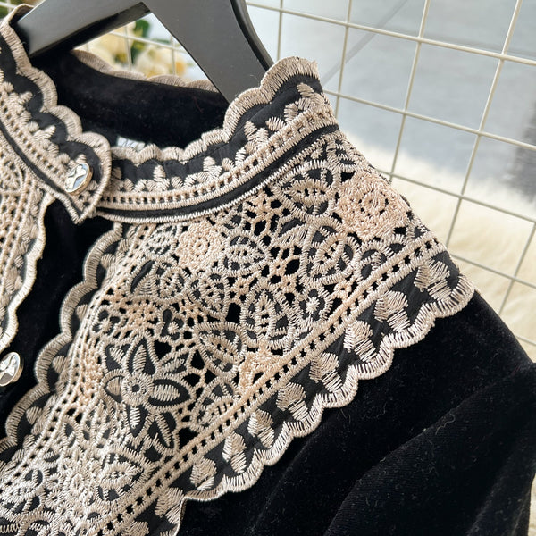 Vintage Embroidered A-line Suede Dress