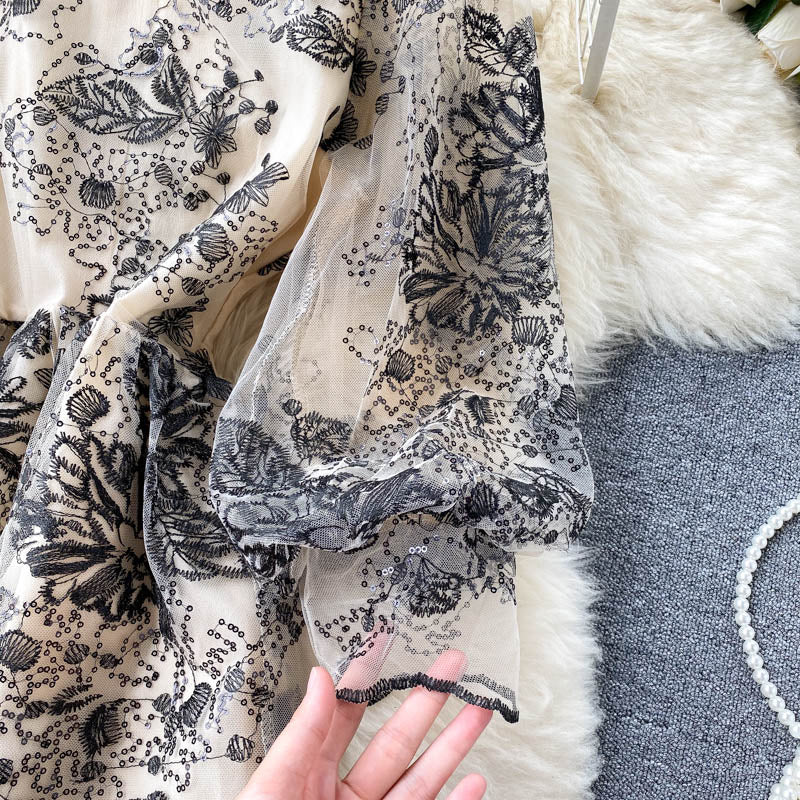 Delicate Embroidered Mesh Party Dress