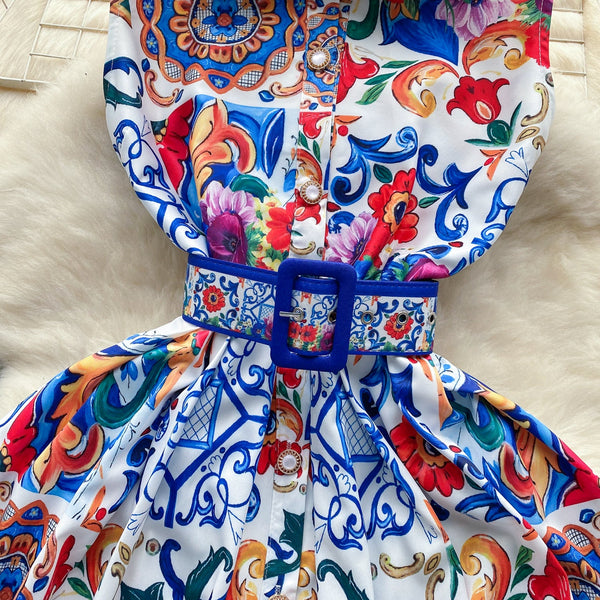 Courtly Sleeveless Floral Printed Dress