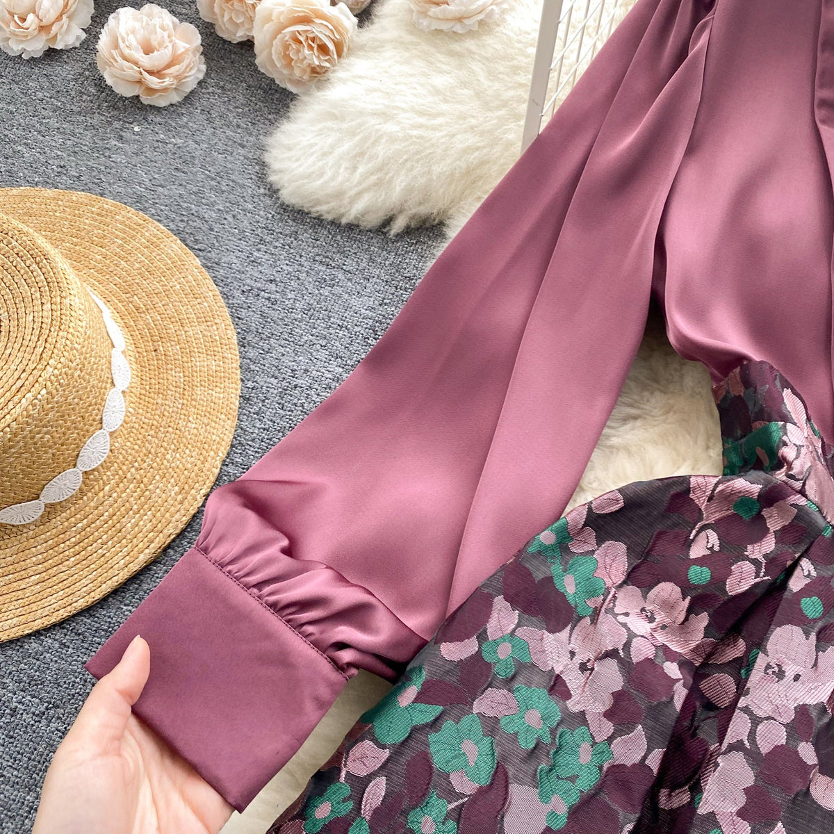 Courtly Satin Patchwork Floral Dress