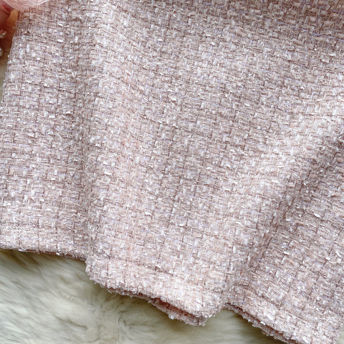 Pink Mesh Patchwork Tweed Dress
