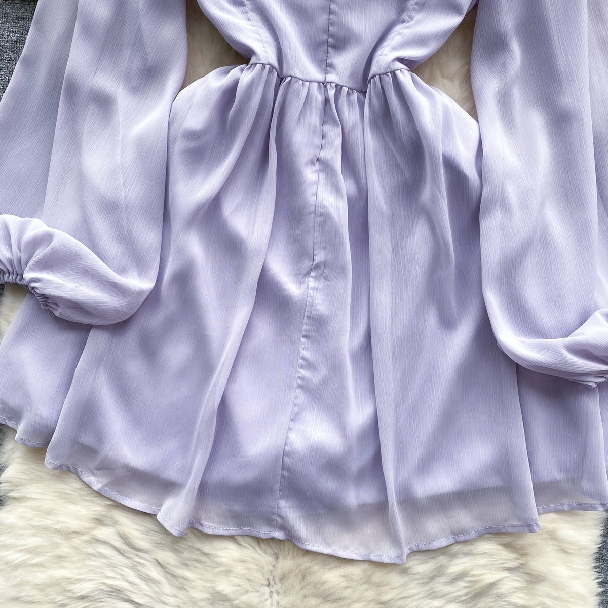 V-neck Beaded Ruffled Chiffon Dress