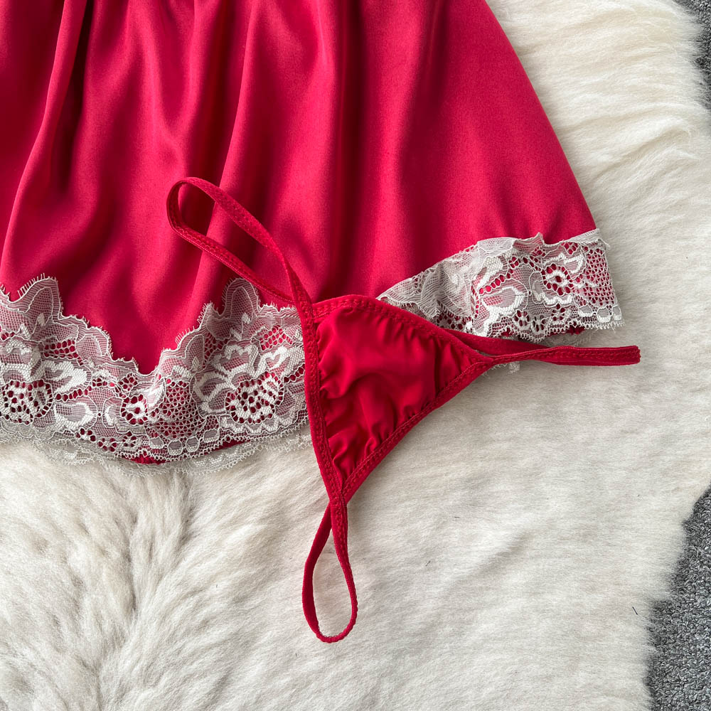 Red Lace Patchwork Cut-out Halter Dress