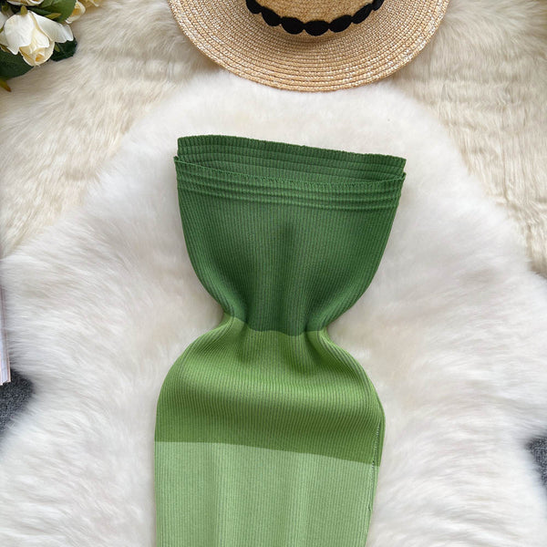 Color Blocking Knitted Hip-wrapping Dress