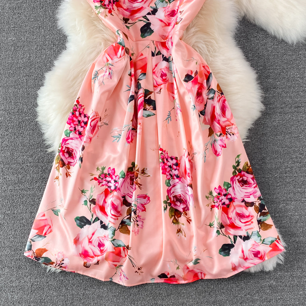 Bow-tie Lace-up Printed Floral Dress