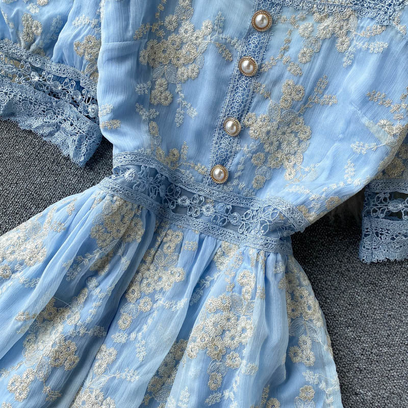 Courtly Embroidered Ruffle Lace Dress