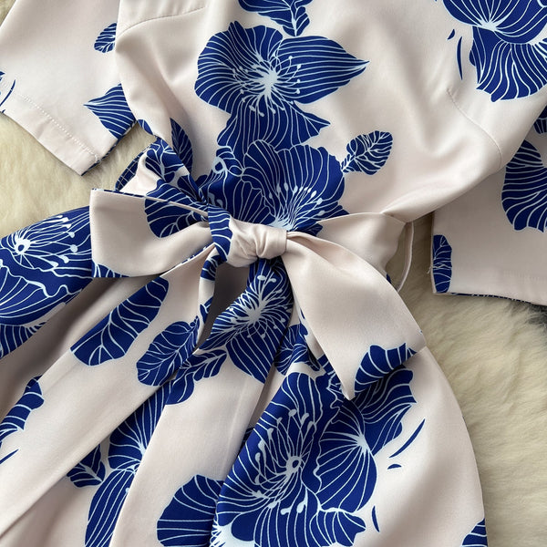 Bow-tie Round Collar Floral Dress
