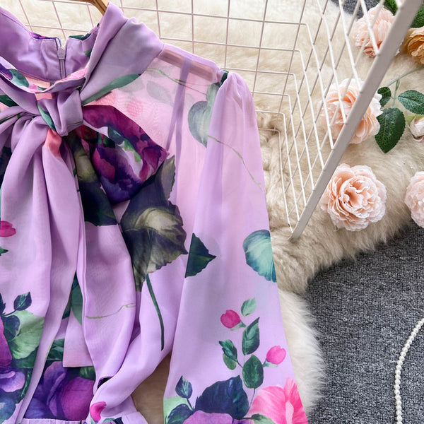 Ethnic Style Floral Dress with Neckerchief
