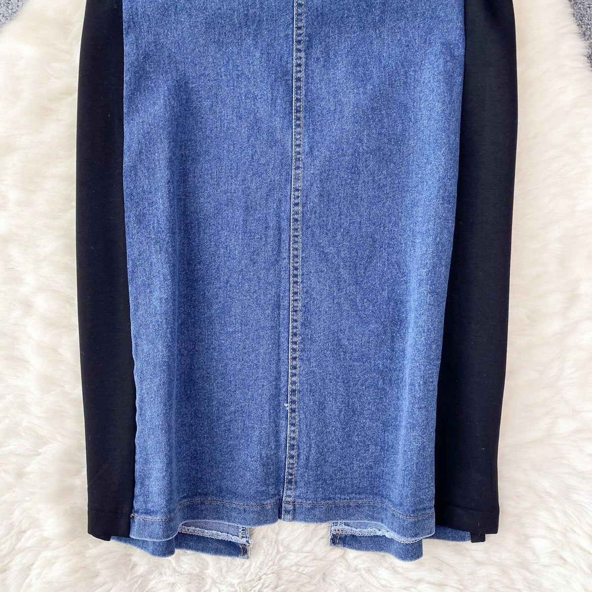 Round Collar Denim Patchwork Midi Dress