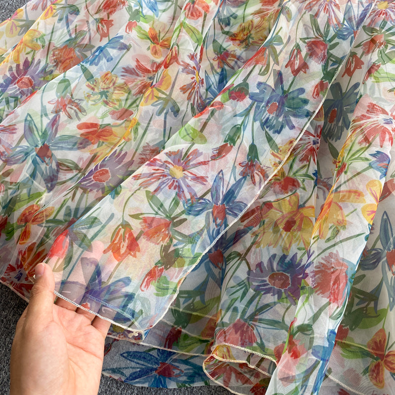 Backless Colorful Floral Camisole Dress