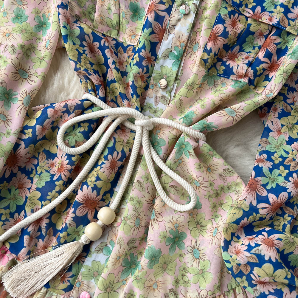 French Style Waist-slimming Floral Dress