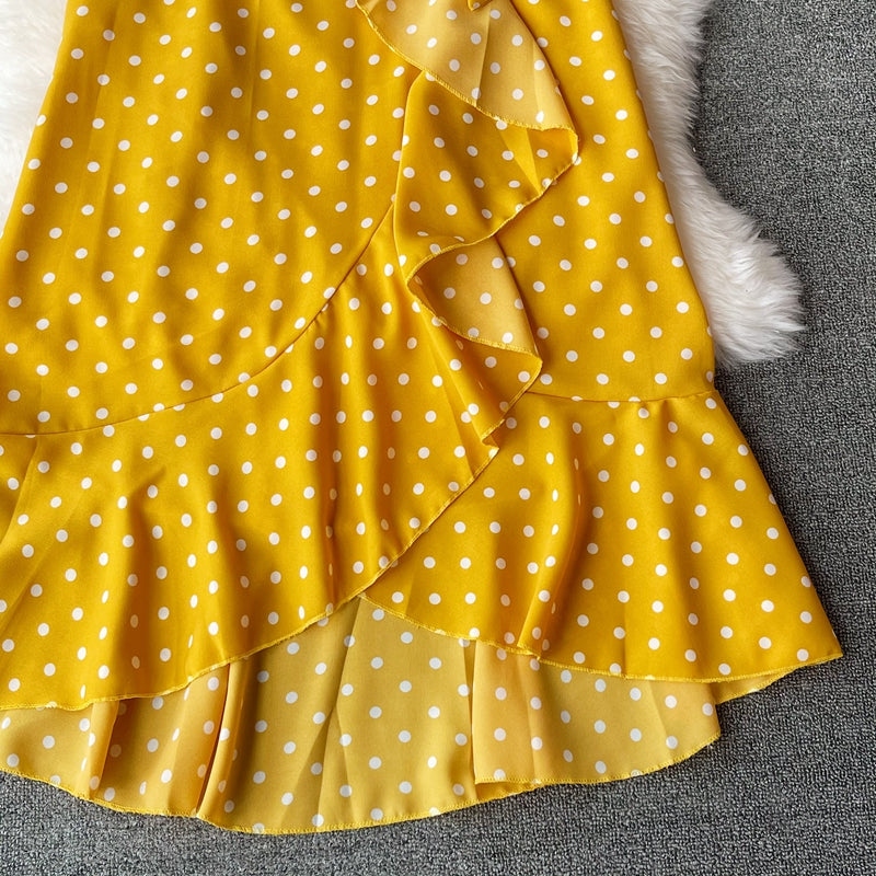 Elegant V-neck Polka Dot Dress