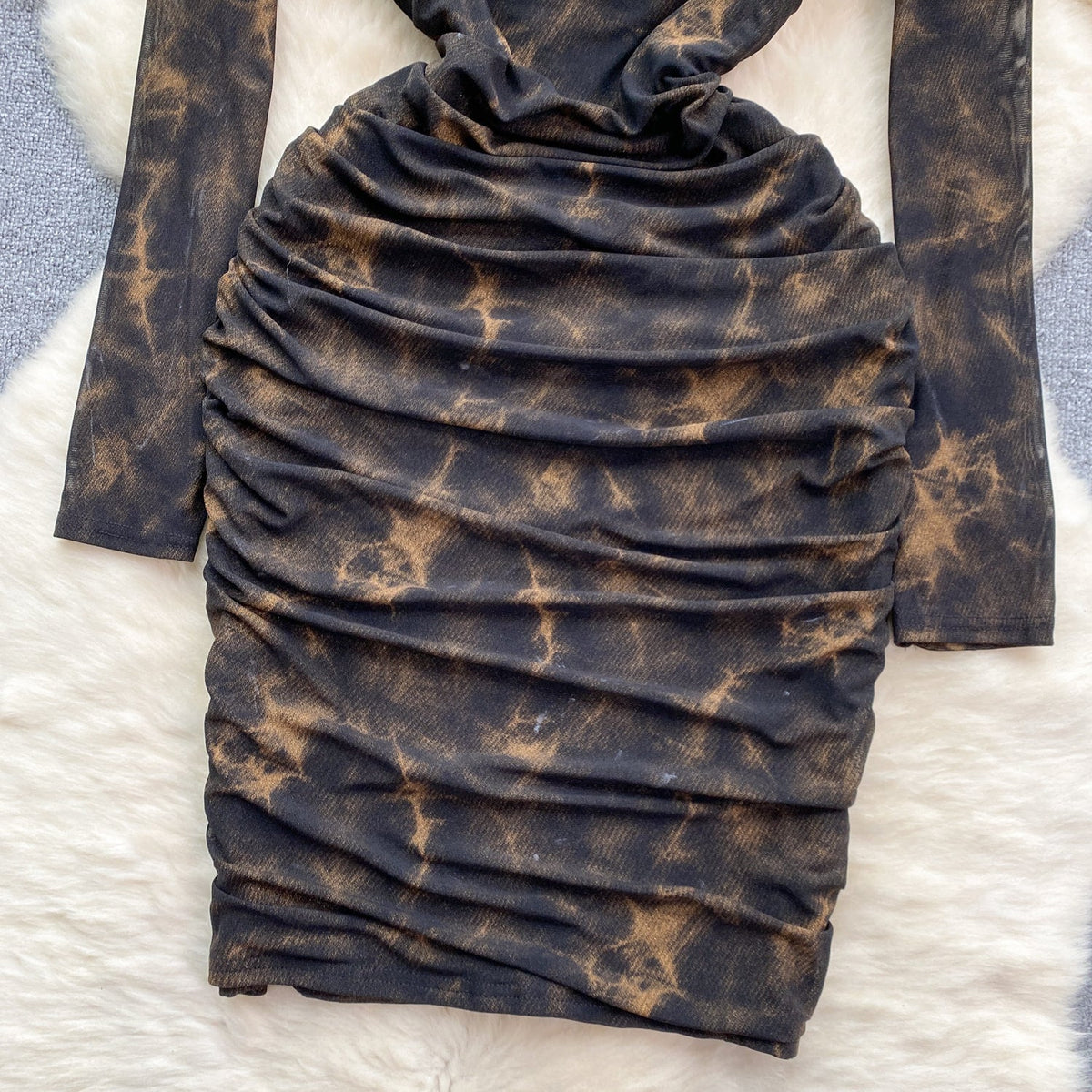 Square Neckline Printed Pleated Dress