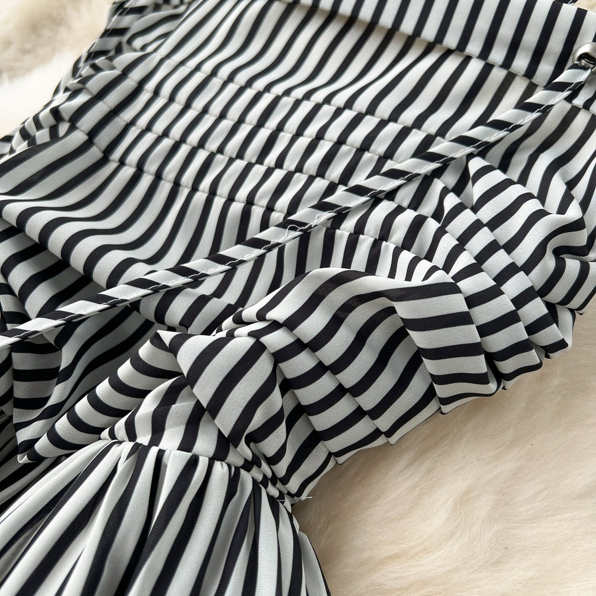 High-end Striped Pleated Slip Dress