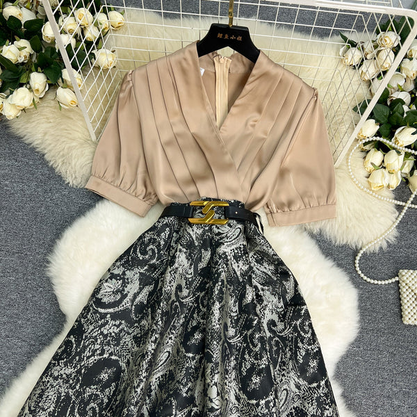 French Style Jacquard Patchwork Dress