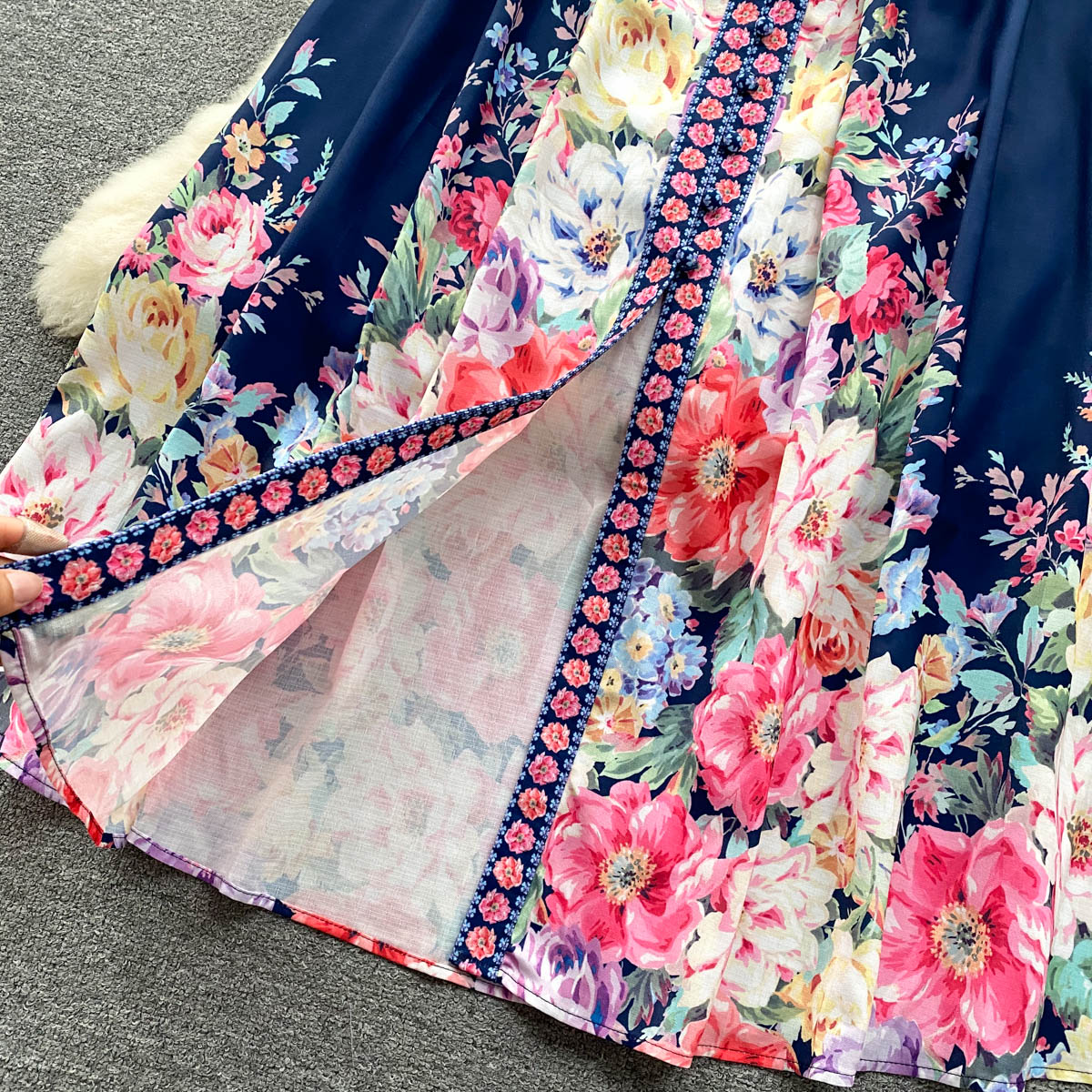 Courtly Flared Sleeve Floral Dress