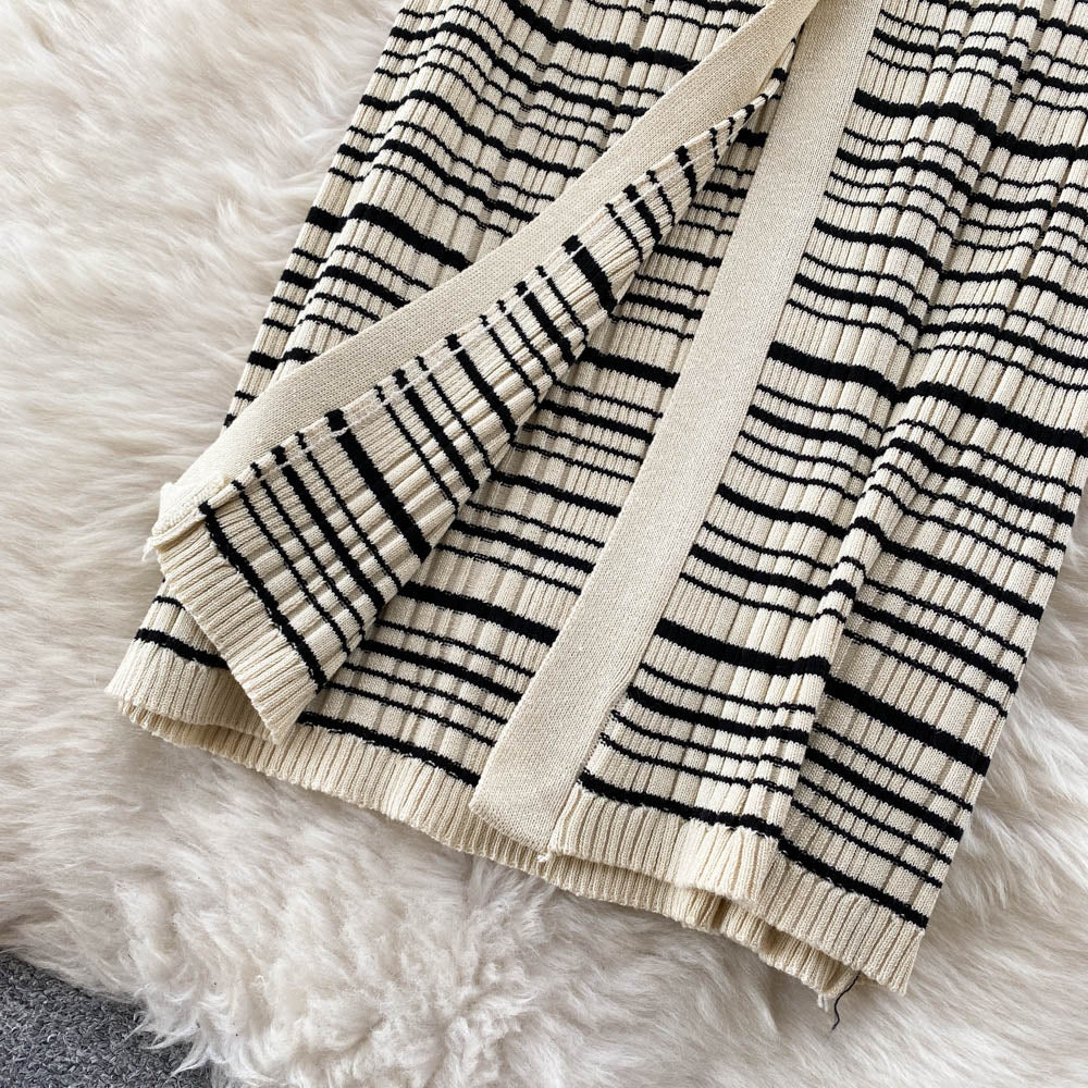 Vintage Striped Knitted Bottoming Shirt Dress