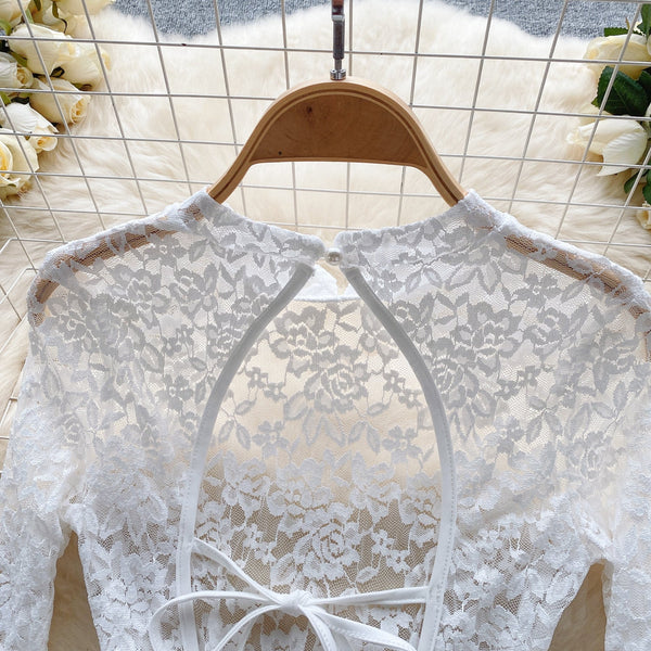 Fairy Hollowed Lace Flared Sleeve Dress