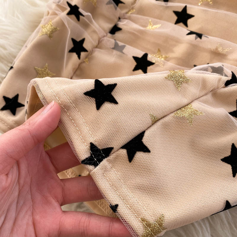 Sexy Star-embellished Mesh Ruffled Dress