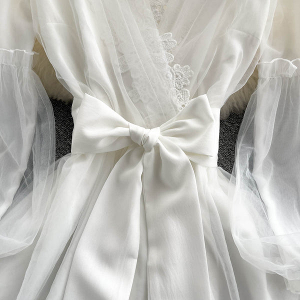 Fairy White Lace V-neck Dress