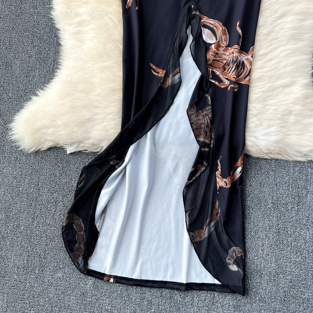 Low-cut Black Floral Halter Dress